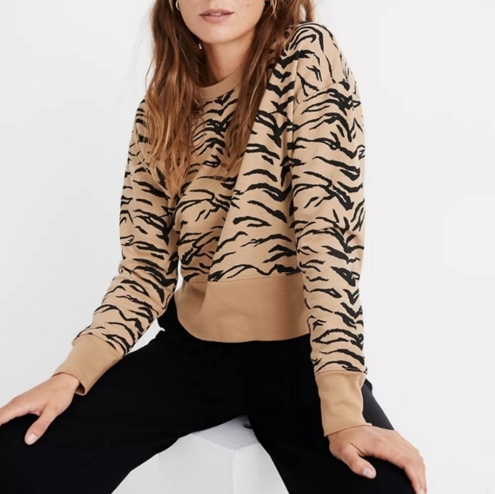 Madewell Crop Sweatshirt Tiger Stripe Small